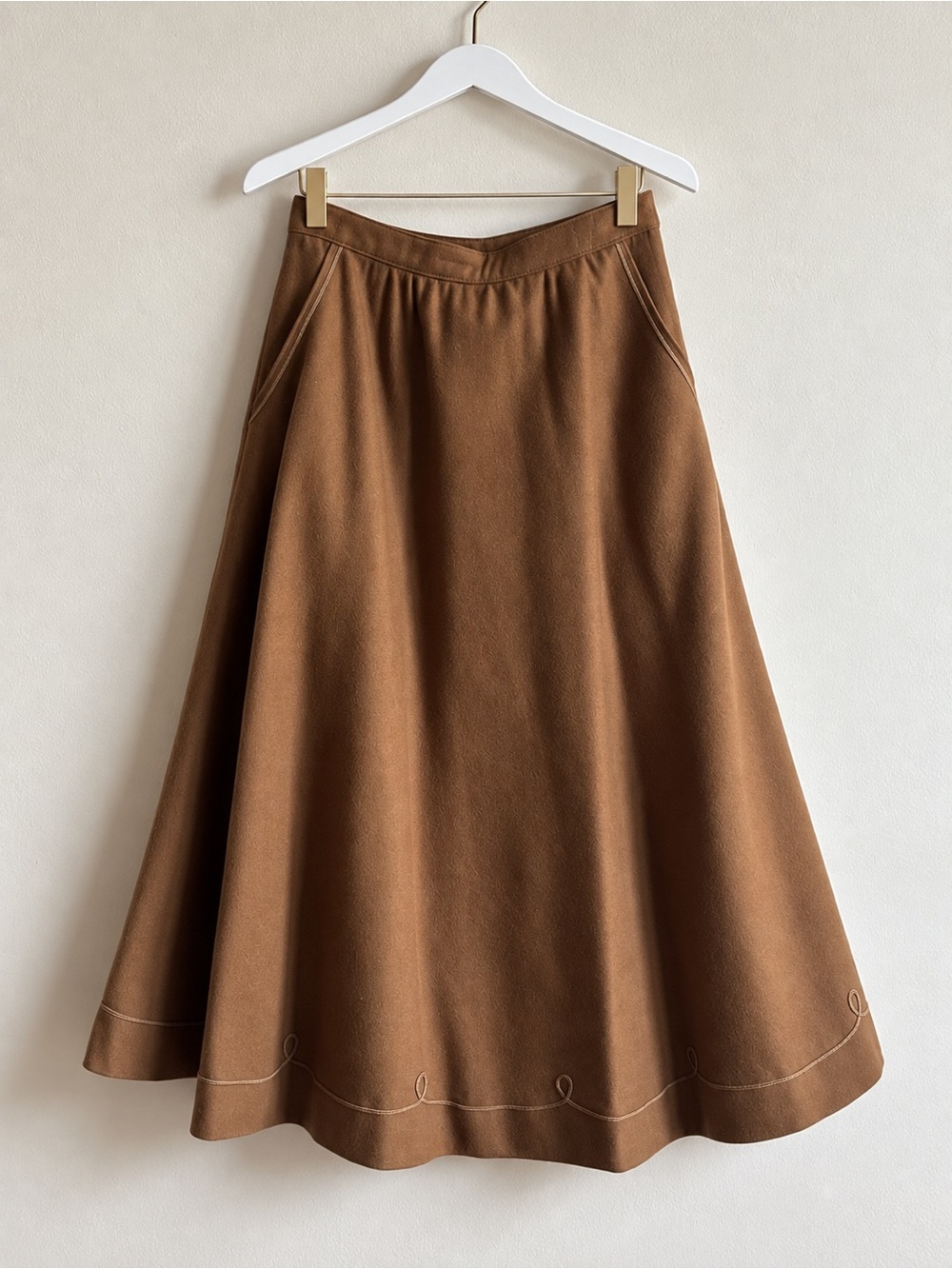 Vintage NON-NO 100% Pure Wool Brown A-Line Midi Skirt made in Korea